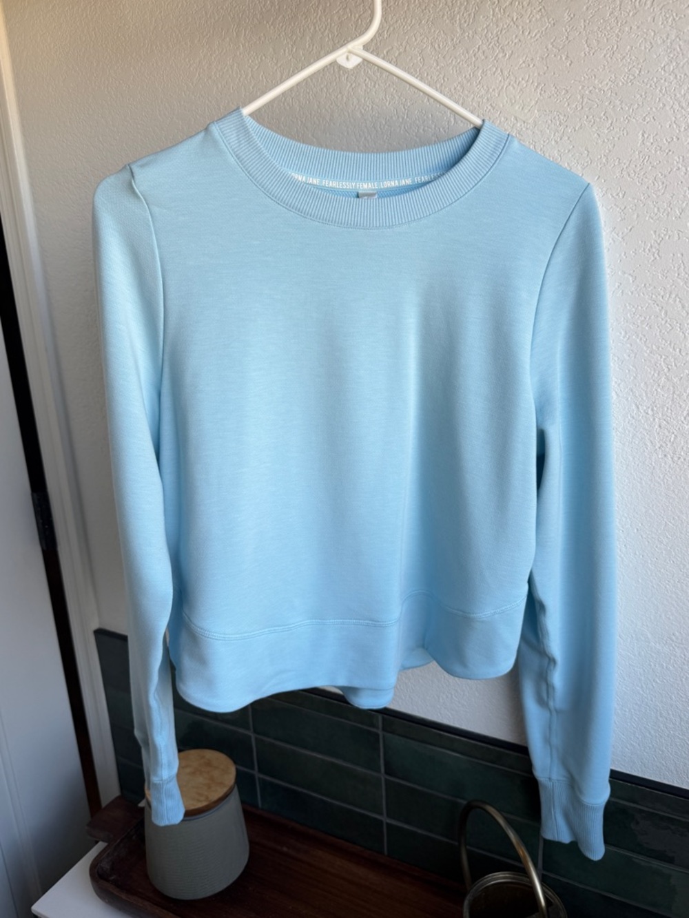 Lorna Jane Dolphin Hem Lightweight Sweater. Small. Baby Blue. Like New.